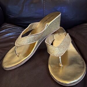 Gold Glitter Wedge Thong Sandals